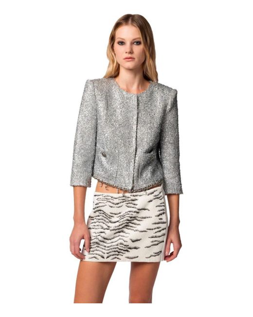 Elisabetta Franchi Gray Cropped Jacket With Charms