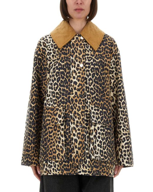 Ganni Black Leopard Print Midi Jacket