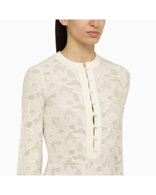 Chloé Natural Wool And Silk Dress With Embroidery