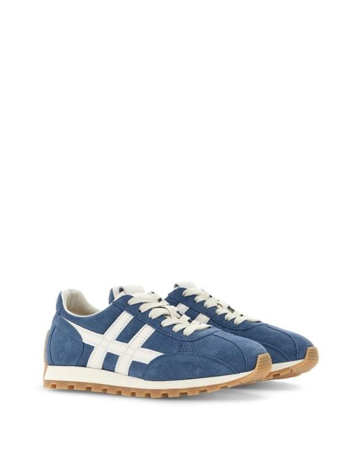 Hogan Blue Soft Suede Sneakers With Contrasting Stripes