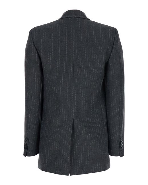 Plain Black Striped Double Breasted Blazer