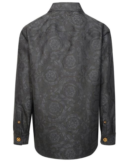 Versace Gray Barocco Anthracite Cotton Shirt for men