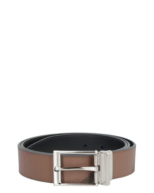 Burberry Brown Leather And Tartan Fabric Reversible Belt for men