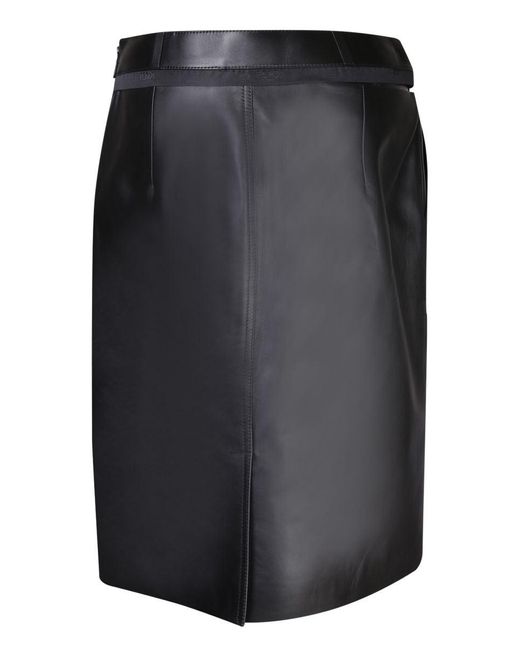 Fendi Black Leather Midi Skirt