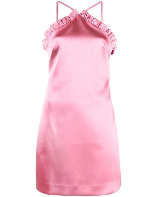 P.A.R.O.S.H. Pink Ruffled Satin-finish Minidress