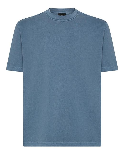 Paul Smith Blue Crew Neck Cotton T-Shirt With Logo Label for men