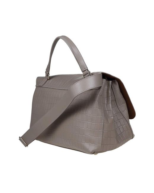 Zanellato Gray Croco Print Leather Bag That Can Be Carried By Hand Or Over The Shoulder