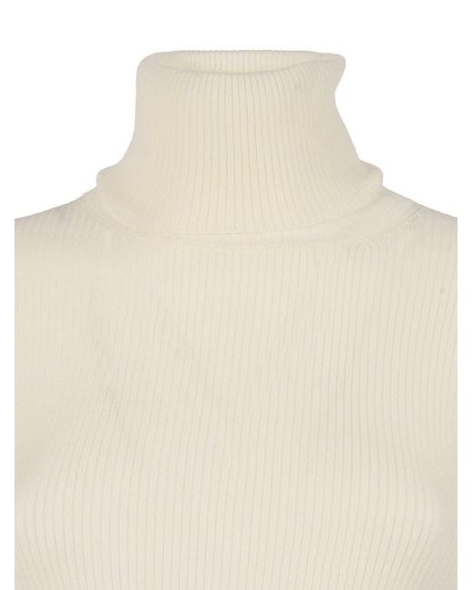 P.A.R.O.S.H. White Fitted Turtleneck Sweater With Ribbed Texture