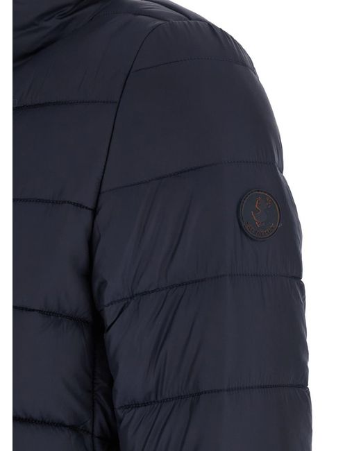 Save The Duck 'lydia' Blue Down Jacket With High Neck And Logo Patch On The Sleeve In Tech Fabric Woman