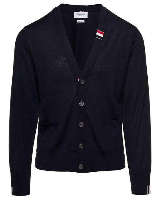 Thom Browne Blue Overisze Cardigan With Tricolor Band for men