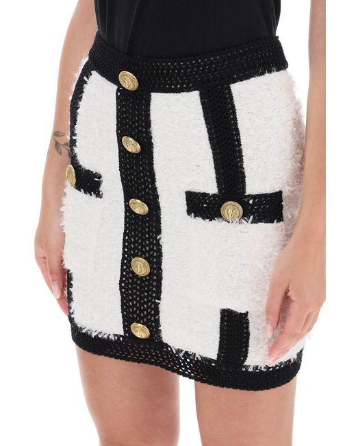 Balmain Black Mini Skirt In Tweed