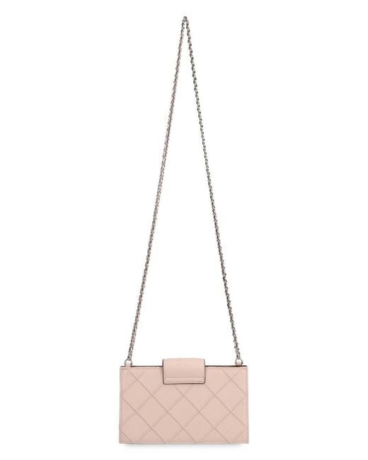 Tory Burch Natural Fleming Mini Leather Wallet On Chain