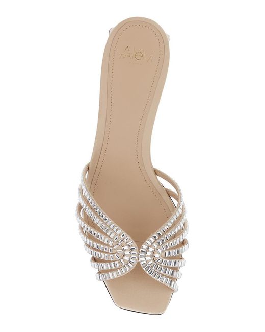 ALEVI Natural 'Vittoria' Metallic Rhinestoned Sandals With Block Heel