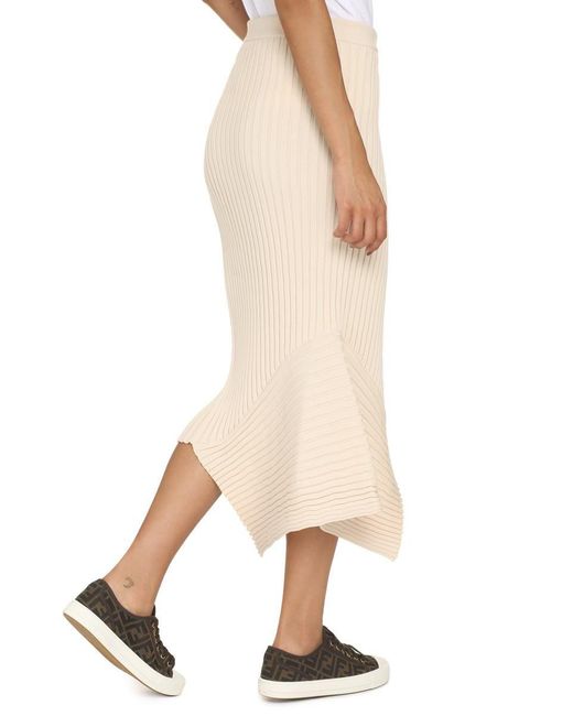 Stella McCartney Ribbed Knit Skirt in Natural | Lyst