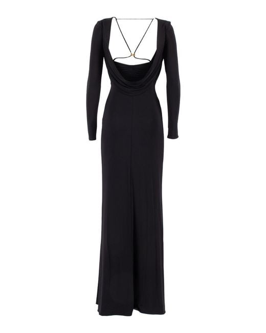 Elisabetta Franchi Black Long Dress With Draped Back