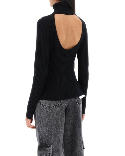 Ganni Black Turtleneck Sweater With Back Cut Out