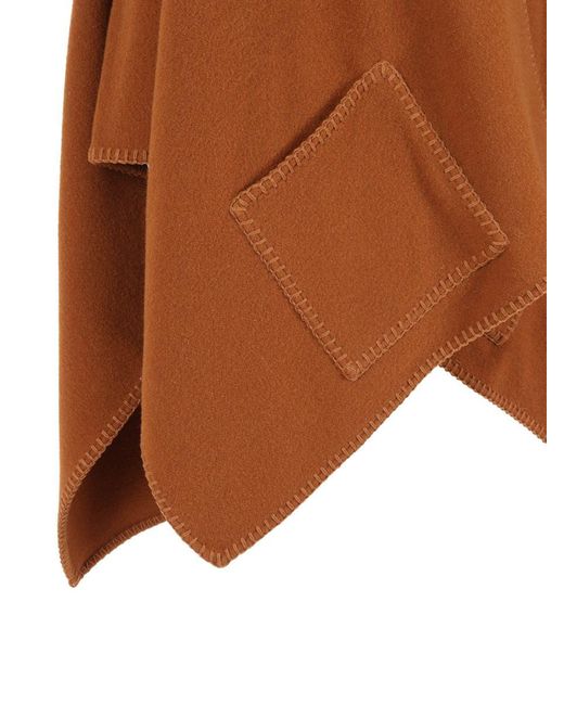 Fabiana Filippi Brown Wool Cape With Unique Scarf Design