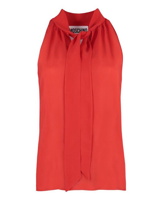 Moschino Red Silk Blouse With Bow