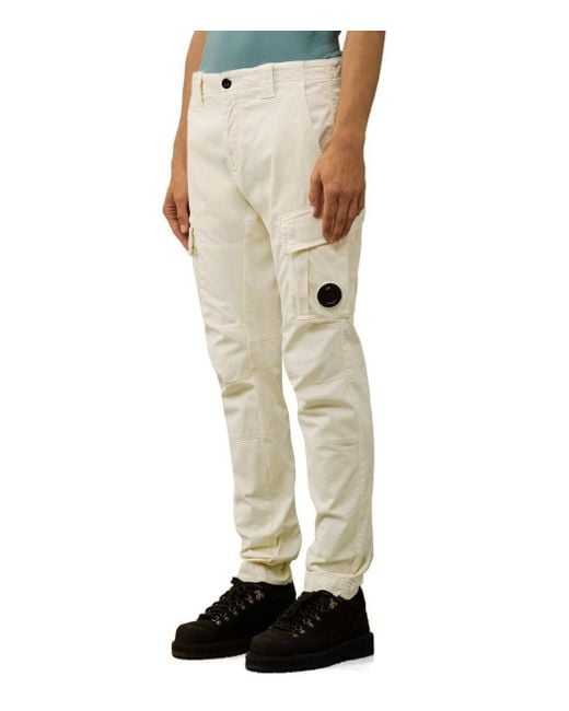 C P Company Natural Stretch Sateen Pistachio Shell Cargo Pants for men