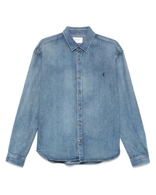 Saint Laurent Blue Cassandre Denim Shirt for men