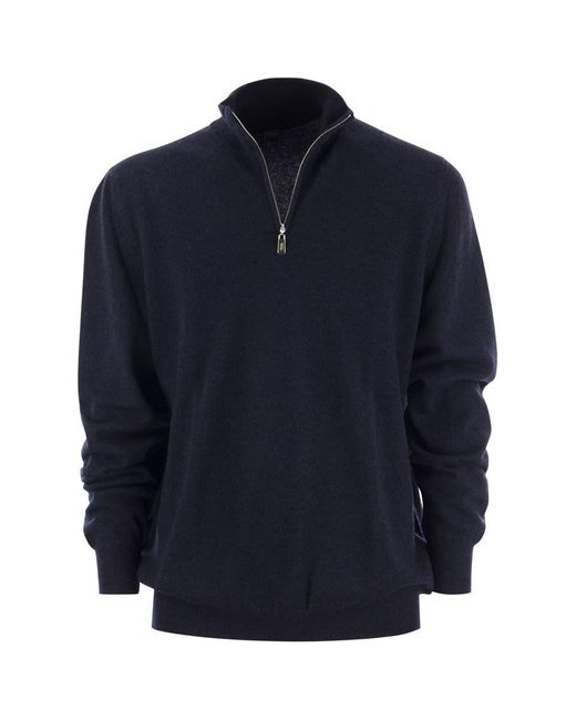 Fedeli Blue Favonio - Zip Turtleneck Sweater In Cashmere for men