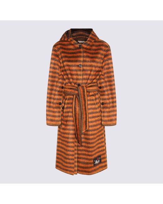 Marni Brown Mohair And Virgin Wool Blend Stripe Coat