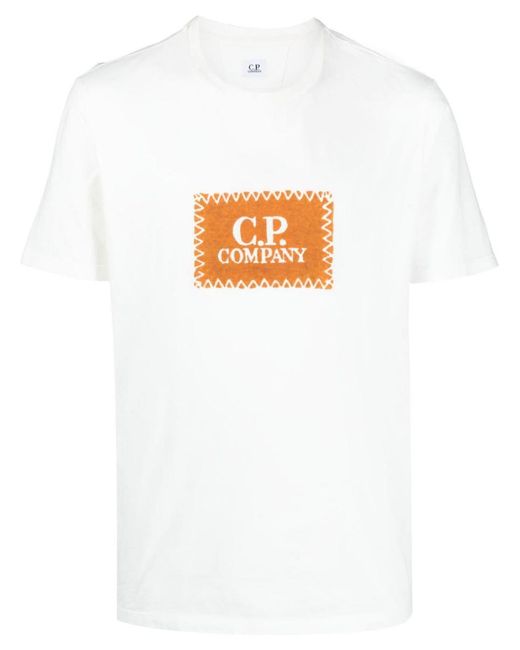 C P Company White Logo-print Cotton T-shirt for men