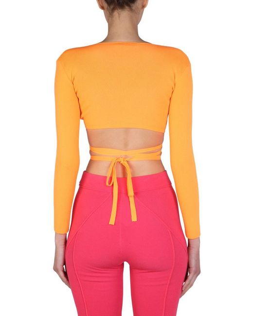MSGM Pink Wrap Knitted Crop Top
