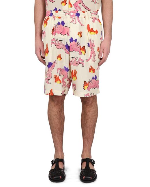 Marni Red Bermuda Shorts With Print for men