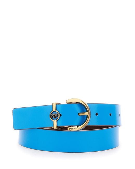 Pinko Brown Reversible Belt With Buckle Closure And Love Birds Diamond Cut Plaque On The Front