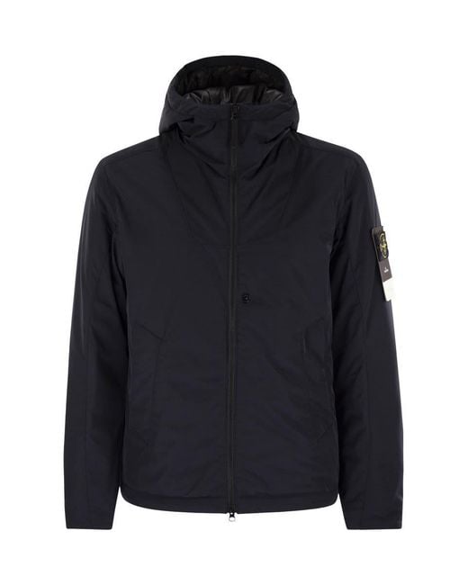 Stone Island Blue Padded Jacket With Hood And Drip-Proof for men