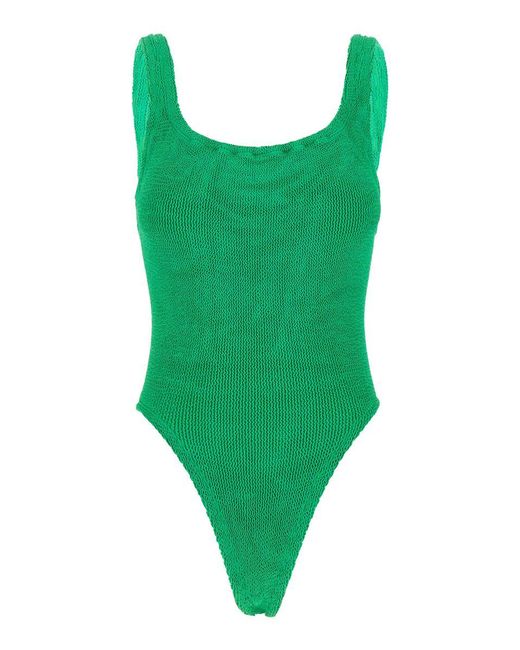 Hunza G Green One-Piece Swimsuit With Squared Neckline