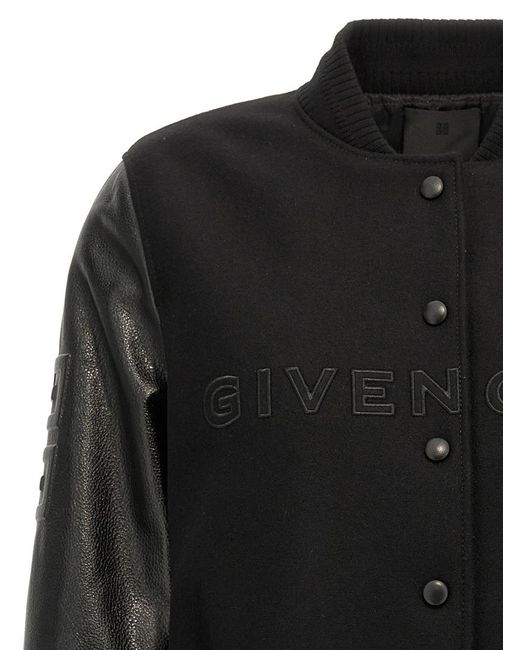 Givenchy Black Cropped Logo Bomber Jacket Casual Jackets, Parka