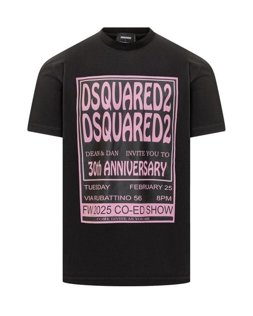 DSquared² Black T-Shirt With 30Th Anniversary Print for men