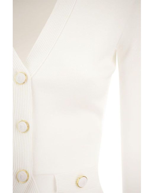 Elisabetta Franchi White Shiny Viscose Cardigan With Twin Buttons