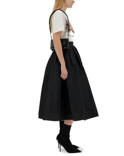 Alexander McQueen Black Gathered Midi Skirt