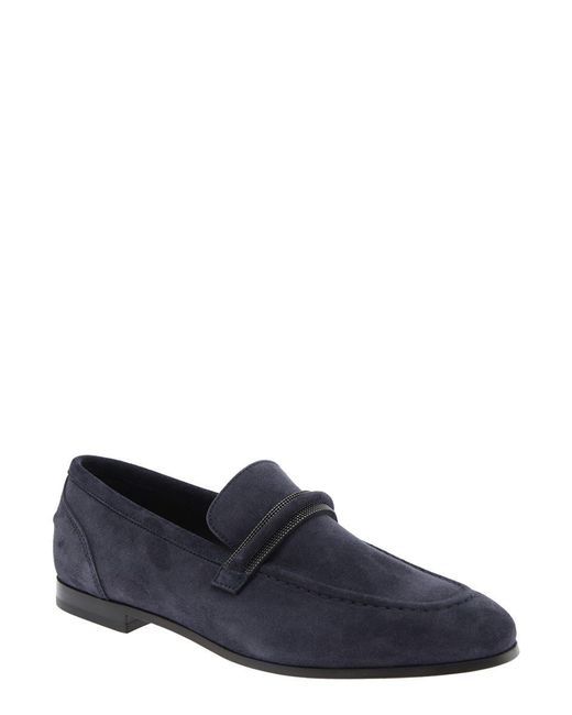 Brunello Cucinelli Blue Loafers With Monil Detail On The Front