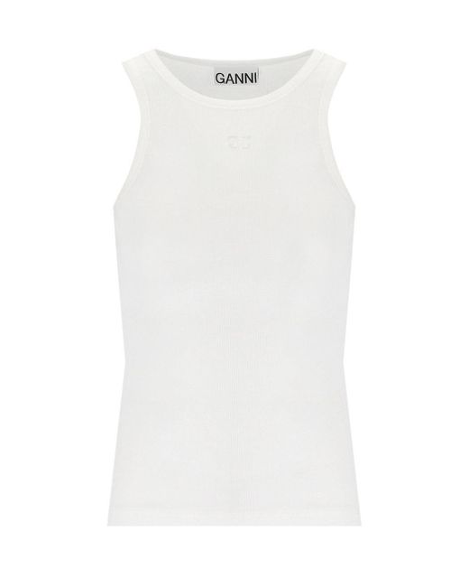 Ganni White Ribbed Top