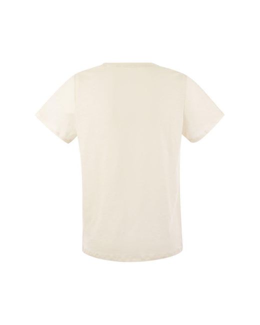 Majestic Filatures White Linen V-neck T-shirt With Short Sleeves