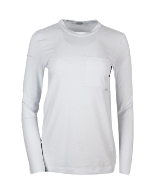 Brunello Cucinelli White Long-Sleeved Round-Neck Stretch Cotton Jersey T-Shirt