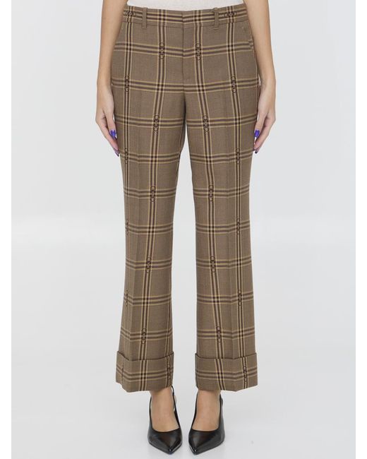 Gucci Natural Check Wool Trousers