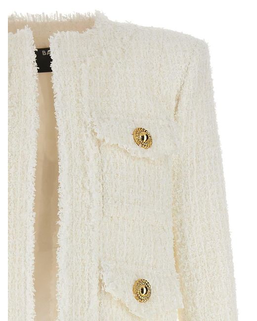 Balmain White Cropped Tweed Jacket