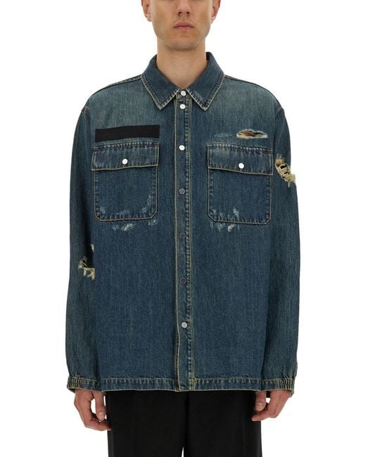 Helmut Lang Blue Distressed Denim Uniform Shirt for men