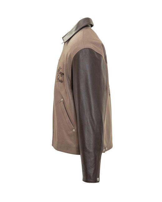 KENZO Brown Two-tone Leather And Fabric Bomber Jacket for men