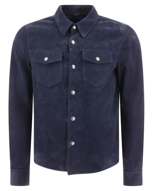 Tom Ford Blue Suede Jacket With Flap Pockets for men