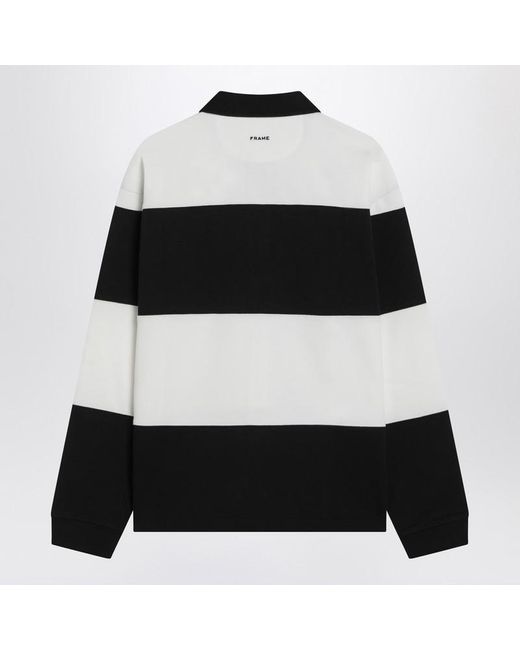 FRAME Black Striped Cotton Polo Shirt