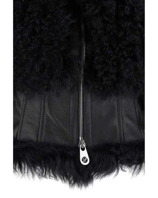 Blumarine Black Sheepskin Coat With Leather Details