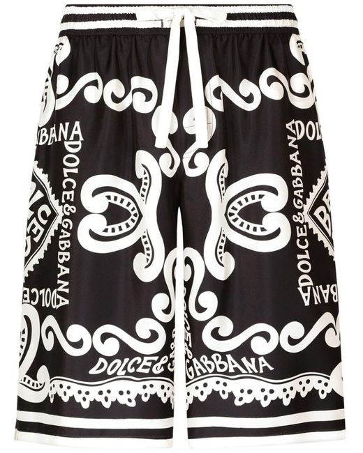 Dolce & Gabbana Black Marina Print Silk Shorts for men