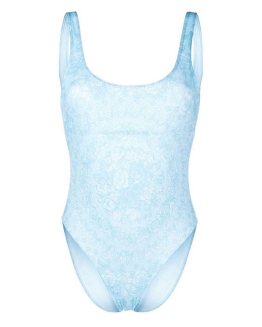 Versace Blue Barocco-print Swimsuit