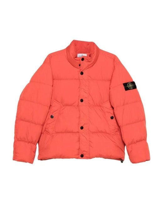 Stone Island Red Wind Resistant Crinkled Effect Down Jacket for men